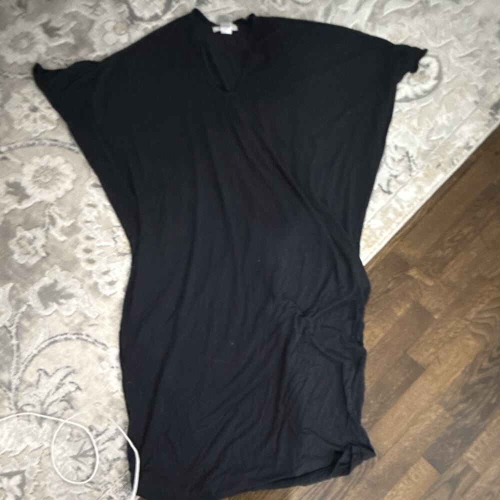 Barefoot Dreams Black Muumuu Lounge Dress V Neck Draped Short Sleeve